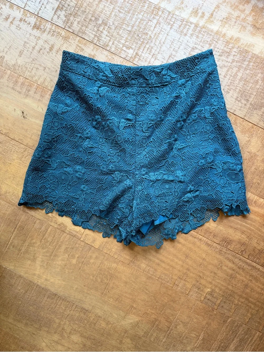 Anna Sui Teal Lace High-Waist Shorts